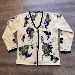 Vintage Grape & Vine Themed Cardigan Sweater